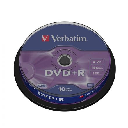 Носители информации DVD+R, 16x, Verbatim Azo Matt Silver, Cake/10, 43498