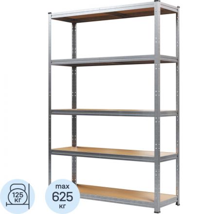 Стеллаж металлический MZ BONUS, 5 полок. цинк, ХДФ. 1800х1200х400