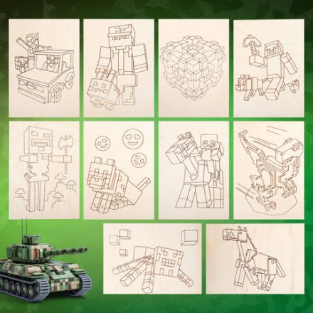 Заготовки деревянные для выжигания "Кубический мир", 5 шт., 10 рисунков, 15х21 см, BRAUBERG HOBBY, 665309