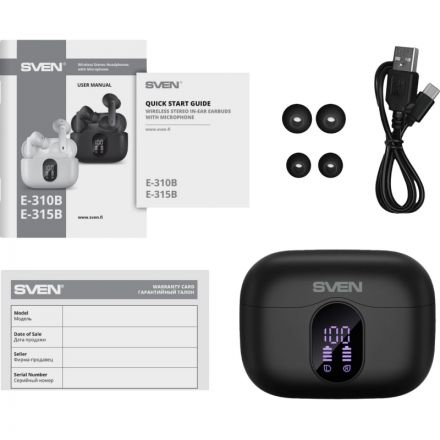 Наушники Sven E-315B, черный, Bluetooth, TWS, ANC, ENC
