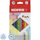 Карандаши цветные 15 цв. 3-гран Kores Kolores Style, 93310