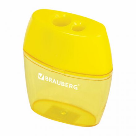 Точилка BRAUBERG "Diamond Dual", 2 отверстия для чернографитных карандашей (в том числе утолщенных), с контейнером, ассорти, 226941