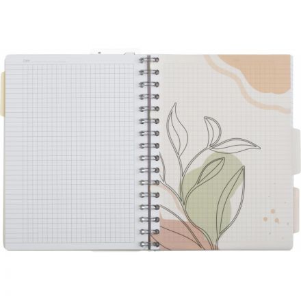 Бизнес-тетрадь 120л,клетка,А5 Flora 2,пласт.обл,серебр.спир,3раздел,линейка