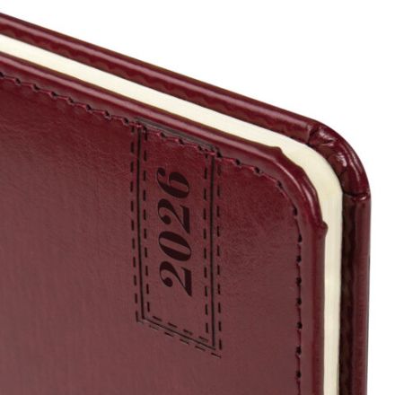 Еженедельник датированный 2026, МАЛЫЙ ФОРМАТ 95х155 мм, А6, BRAUBERG "Imperial", под кожу, бордо, 117188