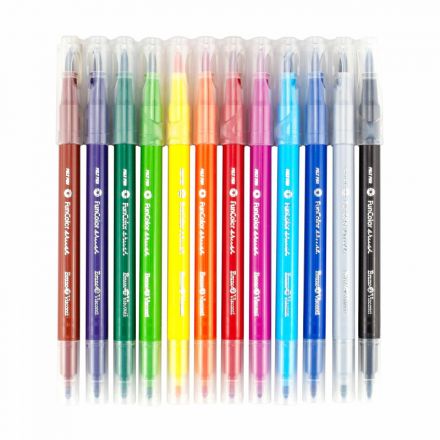 Фломастеры КИСТОЧКИ ДВУСТОРОННИЕ FUNCOLOR 12цв,в пластиковом пенале 32-0047