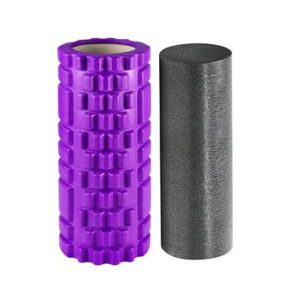 Массажные ролики для йоги и фитнеса 2 в 1, фигурный 33х14 см, цилиндр 33х10 см, фиолетовый/чёрный, DASWERK (ДАСВЕРК), 680026