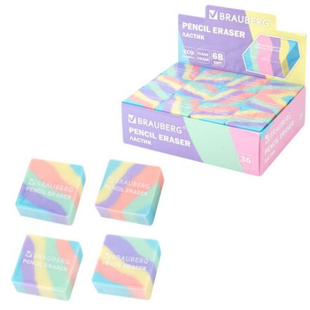 Ластик кросс-серия PASTEL, 34х34х14 мм, квадратный, ассорти, ЭКО ПВХ, BRAUBERG, 273210 Ластик кросс-серия PASTEL, 34х34х14 мм, квадратный, ассорти, ЭКО ПВХ, BRAUBERG, 273210