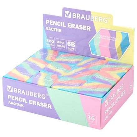 Ластик кросс-серия PASTEL, 34х34х14 мм, квадратный, ассорти, ЭКО ПВХ, BRAUBERG, 273210 Ластик кросс-серия PASTEL, 34х34х14 мм, квадратный, ассорти, ЭКО ПВХ, BRAUBERG, 273210