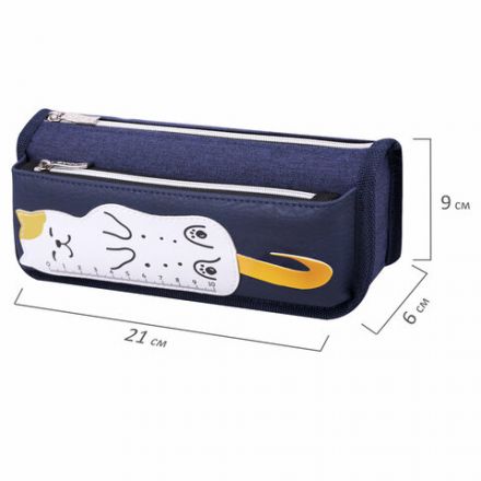 Пенал мягкий ЮНЛАНДИЯ, 2 отделения, полиэстер, "Cats rule", синий, 21х9х6 см, 271576