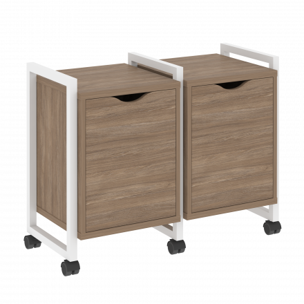 Loft Тумба на колесных опорах наборная. Вариант №2 VR.L-TN-2.K Дуб аризона/Белый металл 970*460*767