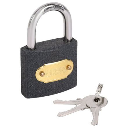 Замок навесной чугунный "Стандарт", ширина 38 мм, английский, 3 ключа, ГРАНДМАСТЕР, 671291