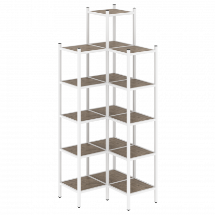 Loft Угловой внутренний стеллаж наборный VR.L-46 Тиквуд тёмный/Белый металл 862*862*2280