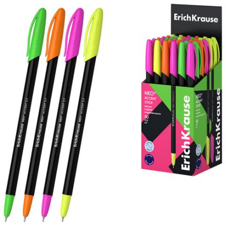 Ручка шариковая ERICH KRAUSE "Neo Stick Accent", СИНЯЯ, узел 0,7 мм, корпус ассорти, 0,26 мм, 55386