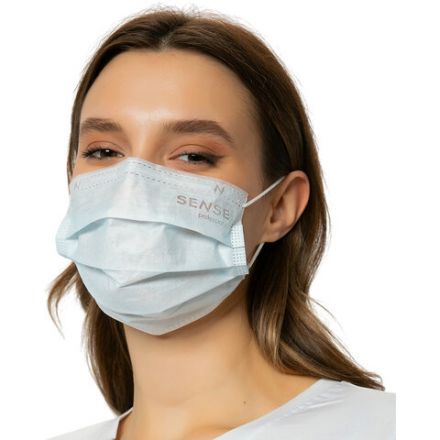 Маски одноразовые КОМПЛЕКТ 50 шт. медицинские 3-х слойные голубые (фильтр мельтблаун) SENSE, короб