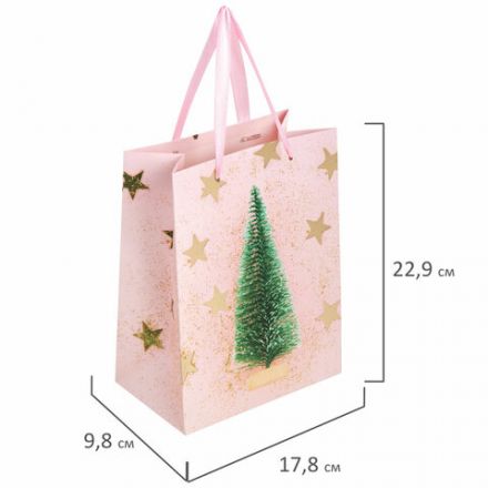 Пакет подарочный (1 штука) новогодний 18x10x23 см, ЗОЛОТАЯ СКАЗКА "Pink Ivory", фольга, 608234