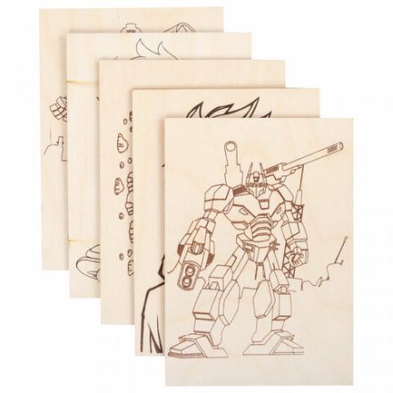 Заготовки деревянные для выжигания "Для мальчиков", 5 шт., 10 рисунков, 15х21 см, BRAUBERG HOBBY, 665310