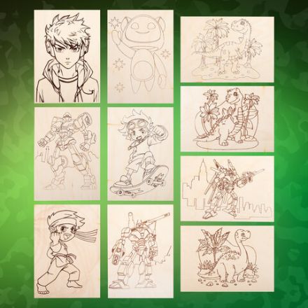 Заготовки деревянные для выжигания "Для мальчиков", 5 шт., 10 рисунков, 15х21 см, BRAUBERG HOBBY, 665310