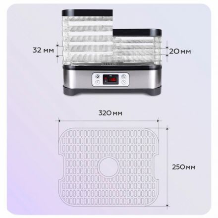 Сушилка для овощей BQ (БИ-КЬЮ) FD1001, объём 10 л, 250 Вт, 5 поддонов, электронное управление, стальная, 86192128