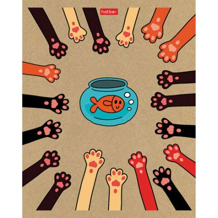 Тетрадь А5 48л. HATBER скоба, клетка, обложка крафт, "На мягких лапках" (микс в спайке), 066340, 48Т5В1