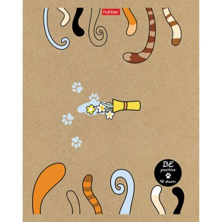 Тетрадь А5 48л. HATBER скоба, клетка, обложка крафт, "На мягких лапках" (микс в спайке), 066340, 48Т5В1