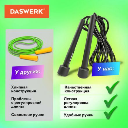 Скакалка спортивная 300 см, ПВХ, регулируемая длина, черная, DASWERK (ДАСВЕРК), 680027