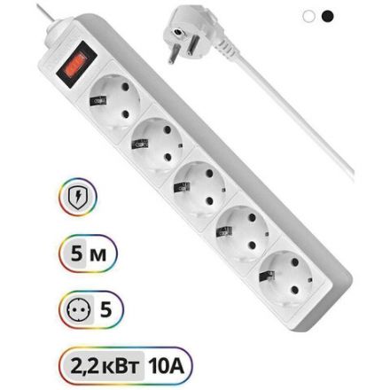 Сетевой фильтр DEFENDER ES, 5 розеток, 5 м, белый, 99483
