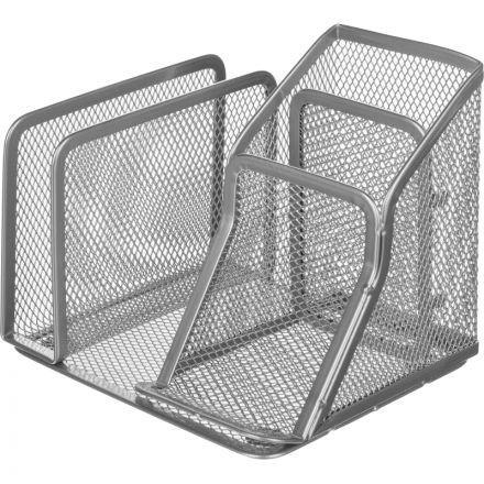 Подставка для письменных принадлежностей и писем Attache (4 секции, металлическая сетка, 145х130х128 мм, серебро)