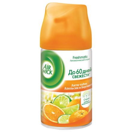 Сменный баллон 250 мл, AIRWICK "Анти-табак. Апельсин/бергамот", для автоматических освежителей, универсальный, 224392 Сменный баллон 250 мл, AIRWICK "Анти-табак. Апельсин/бергамот", для автоматических освежителей, универсальный, 224392