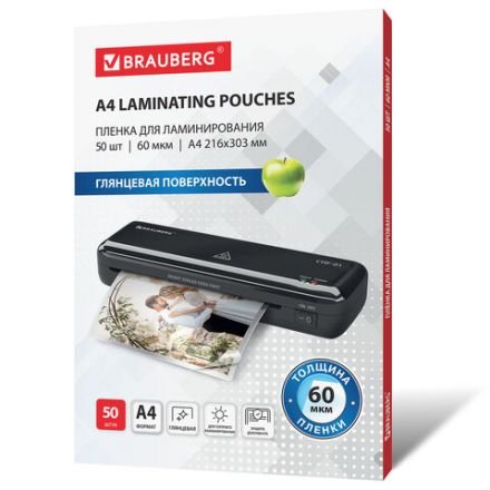 Пленки-заготовки для ламинирования А4, КОМПЛЕКТ 50 шт., 60 мкм, BRAUBERG, 533111 Пленки-заготовки для ламинирования А4, КОМПЛЕКТ 50 шт., 60 мкм, BRAUBERG, 533111