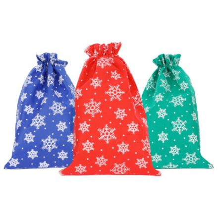 Подарочный мешок (1 шт.) новогодний, 30х20 см, "Snowflakes", нетканый материал, 3 цвета ассорти, ЗОЛОТАЯ СКАЗКА, 592535