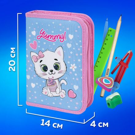 Пенал ПИФАГОР, 1 отделение, 2 откидные планки, полиэстер, 20х14 см, "Yummy Cupcakes", 271512 Пенал ПИФАГОР, 1 отделение, 2 откидные планки, полиэстер, 20х14 см, "Yummy Cupcakes", 271512