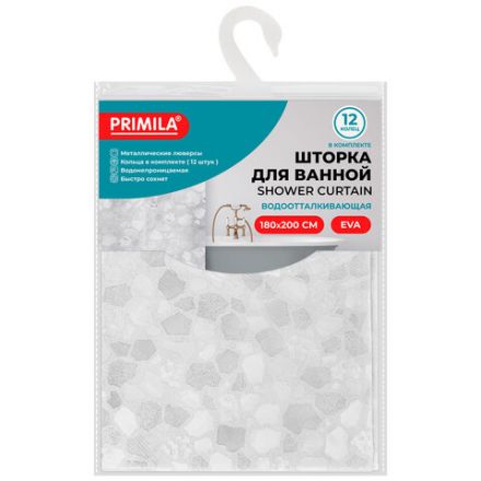 Шторка для ванной EVA, 180х200 см, кольца в комплекте, БЕЛАЯ ЛЕДЯНАЯ СВЕЖЕСТЬ, PRIMILA (ПРИМИЛА), 700099