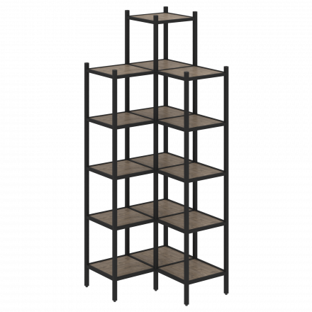 Loft Угловой внутренний стеллаж наборный VR.L-46 Тиквуд тёмный/Чёрный металл 862*862*2280
