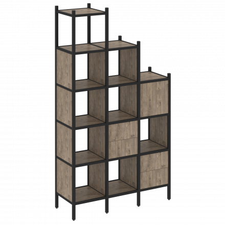 Loft Прямой стеллаж наборный VR.L-21 Тиквуд тёмный/Чёрный металл 1278*446*2280