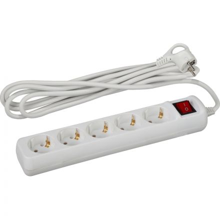 Удлинитель ЭРА UX-5es-1,5m (5р/1,5м/10А/с заземл/с выкл/3x0,75мм2, белый)