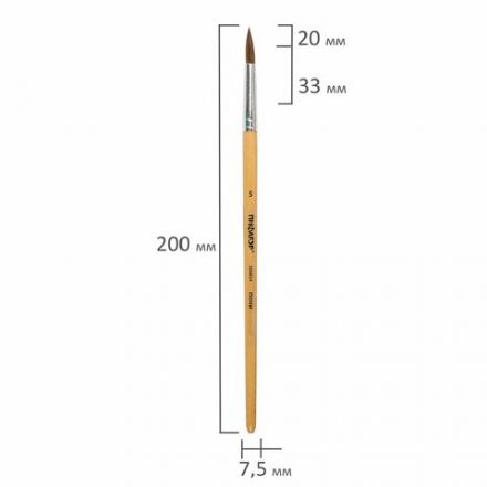 Кисть ПИФАГОР, ПОНИ, круглая, № 5, деревянная лакированная ручка, с колпачком, 200834