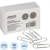 Скрепки Attache Economy оцинкованные, 28 мм, негофрированные, 50 шт/уп