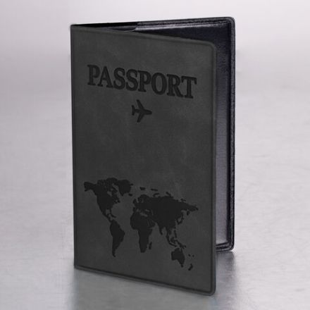 Обложка для паспорта "Passport Map", мягкая экокожа, графитовая, STAFF, 238875