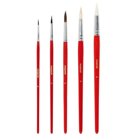 Кисти ПИФАГОР, набор 5 шт. (БЕЛКА: круглая № 3; КОЗА: круглые № 6, 8; ПОНИ: круглые № 2, 5), пакет с европодвесом, 200231 Кисти ПИФАГОР, набор 5 шт. (БЕЛКА: круглая № 3; КОЗА: круглые № 6, 8; ПОНИ: круглые № 2, 5), пакет с европодвесом, 200231