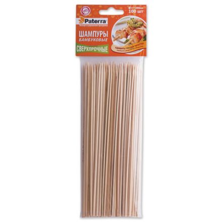 Шампуры для шашлыка PATERRA, КОМПЛЕКТ 100 шт., 200 мм, d=3 мм, бамбуковые, 401-697, 401697 Шампуры для шашлыка PATERRA, КОМПЛЕКТ 100 шт., 200 мм, d=3 мм, бамбуковые, 401-697, 401697