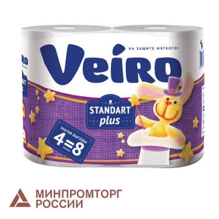 Бумага туалетная бытовая, спайка 4 шт., 2-х слойная (4х30 м), VEIRO Standart Plus, белая, 3с24 Бумага туалетная бытовая, спайка 4 шт., 2-х слойная (4х30 м), VEIRO Standart Plus, белая, 3с24