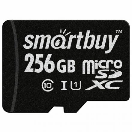 Карта памяти microSDXC 256 GB SMARTBUY, UHS-I, 90 Мб/сек (class 10), с адаптером, SB256GBSDCL10-01