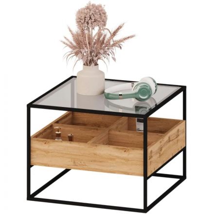 Стол журнальный KF_Кассо СЖ01 (8008481201)мет.черн./стекло/дуб вотан