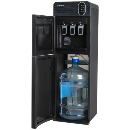 Кулер для воды SONNEN FSE-03Bi напольный, нагрев/охлаждение, НИЖНЯЯ ЗАГРУЗКА, 3 крана, графит, 455744