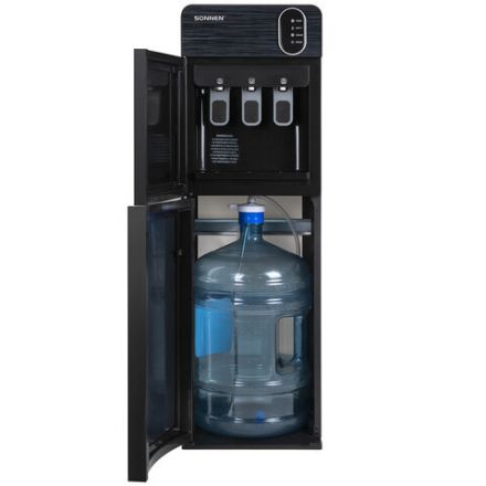 Кулер для воды SONNEN FSE-03Bi напольный, нагрев/охлаждение, НИЖНЯЯ ЗАГРУЗКА, 3 крана, графит, 455744