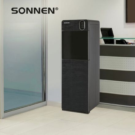 Кулер для воды SONNEN FSE-03Bi напольный, нагрев/охлаждение, НИЖНЯЯ ЗАГРУЗКА, 3 крана, графит, 455744