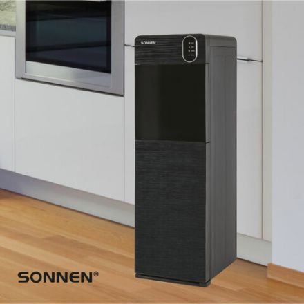 Кулер для воды SONNEN FSE-03Bi напольный, нагрев/охлаждение, НИЖНЯЯ ЗАГРУЗКА, 3 крана, графит, 455744