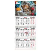 Календарь квартальный на 2026 г., 3 блока, 3 гребня, бегунок, мелованная бумага, BRAUBERG, "Котенок", 116805