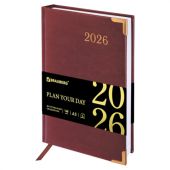 Ежедневник датированный 2026, А5, 138x213 мм, BRAUBERG "Senator", под кожу, коричневый, 117090