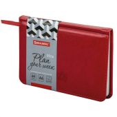 Еженедельник датированный 2026, МАЛЫЙ ФОРМАТ 95х155 мм, А6, BRAUBERG "Rainbow", под кожу, красный, 117190